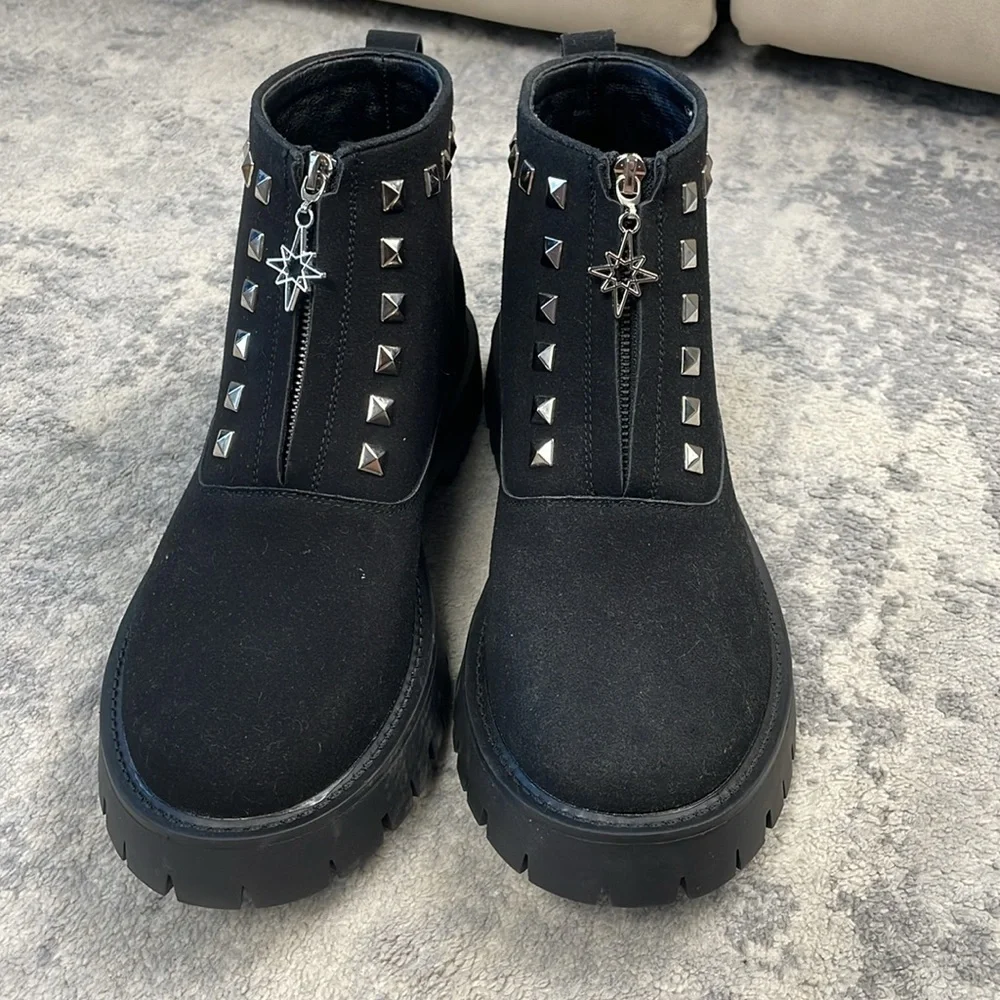 New Hidden Gems Rockstud Riot Combat Ankle Boots Black Goth Emo Sz 13